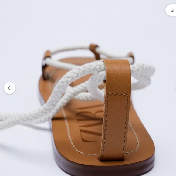 Zara Leather White Rope Strappy Gladiator Square-Toe Flats Sandals (NWT) - Picture 5 of 6